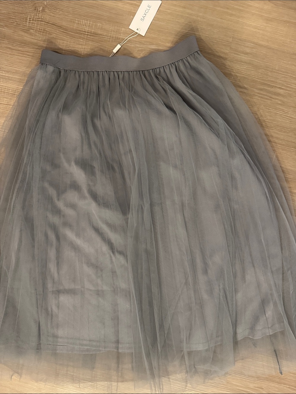 Gray Tulle Midi Skirt